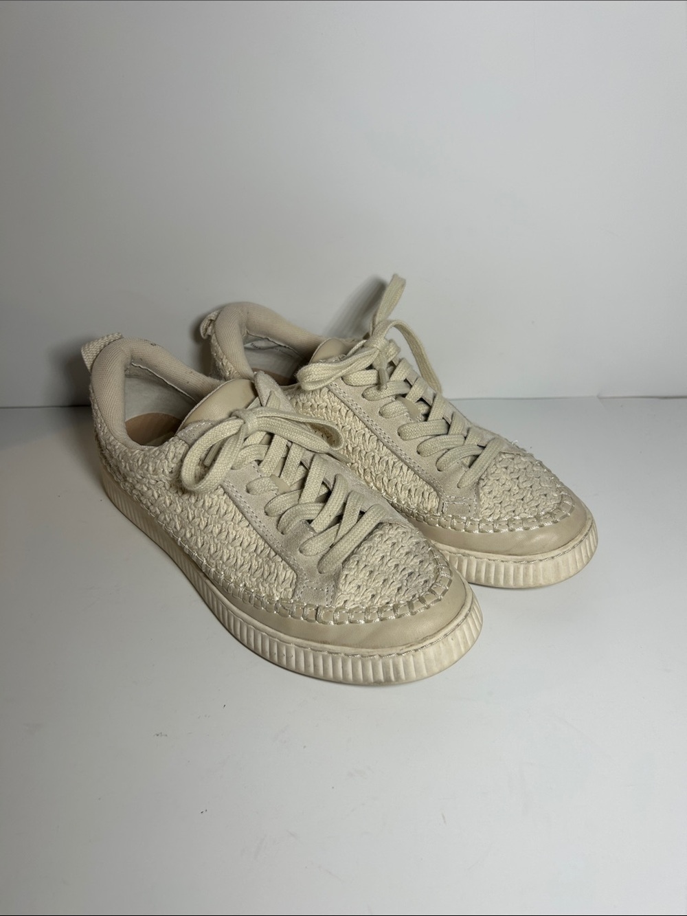 Dolce Vita Women's Woven Lace-Up Sneakers in Beige